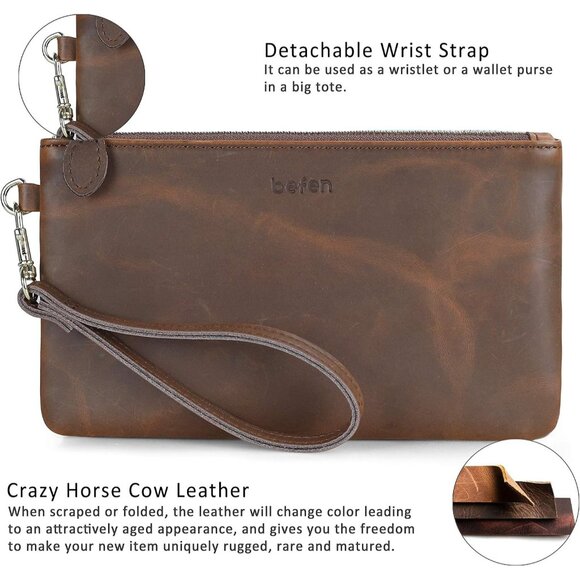 HOT Genuine Italian Leather Wristlet Clutch Wallet Purse-Brown - Picture 4 of 6